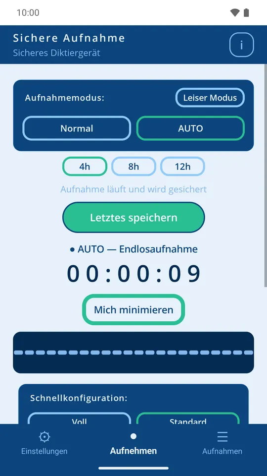 Secure Recorder im AUTO-Modus: Ringpuffer-Aufnahme und die Schaltfläche Letzte speichern