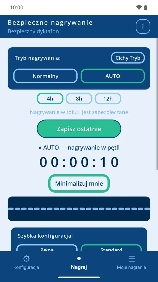 Secure Recorder w trybie AUTO: nagrywanie w pętli i przycisk Zapisz ostatnie